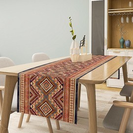 Aztec Print Table Runner,Vintage Style Abstract Geometric Tribal Native American Southwestern Dinner Table Decoration for Home Living Room Kitchen Dining Room 13x36in