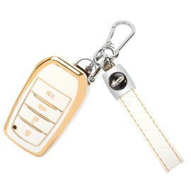 TOMALL for Toyota Key Fob Cover with Keychain, 4 Buttons Soft TPU Key Fob Protector Compatible with Toyota Venza Tacoma Prius Corolla Crown Tundra Sequoia Grand Highlander RAV4 Prime Mirai, White