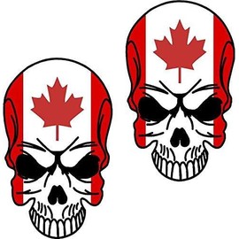 2 Pack 3" x 1.8" Skull with Canadian Flag Sticker