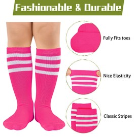Zando Girls Pink Softball Socks Soft Kids Soccer Socks 4-6 Years Toddler Knee High Striped Tube Athletic Socks Cotton Pink Baseball Socks School Uniform Socks For Boys Girls Hot Pink/White 4-6 Years