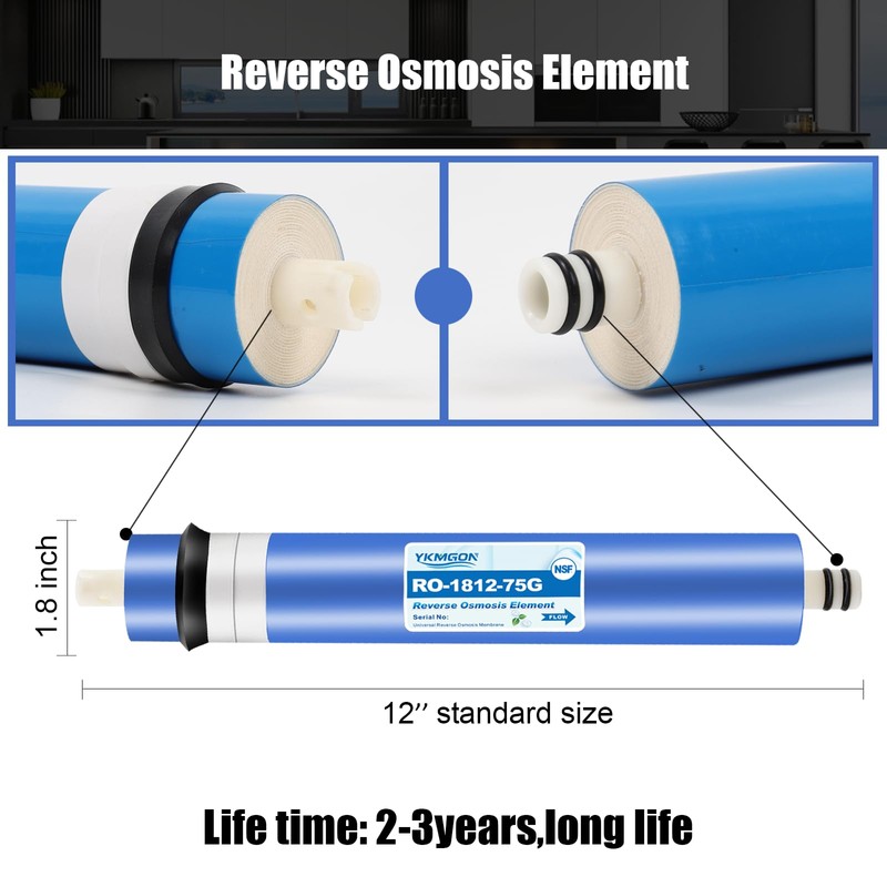 YKMGON 1812-75GPD Reverse Osmosis Membrane Kit with RO Membrane Housing,Wrench,1/4"