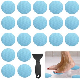 Coufce 24 PCS Bathtub Non Slip Stickers Blue Adhesive Decals Round Shape Anti Slip Shower Stickers Bath Non Slip Stickers for Floor Bathroom Stairs Ladders with Scraper