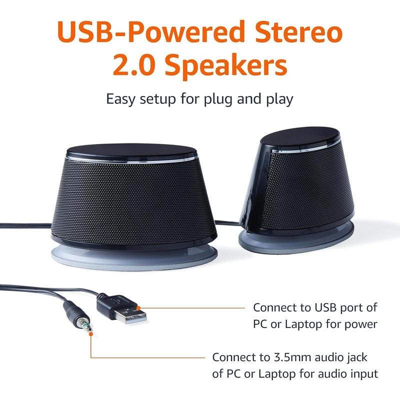 Stereo 2.0 Speakers for PC or Laptop, 3.5mm Aux input,