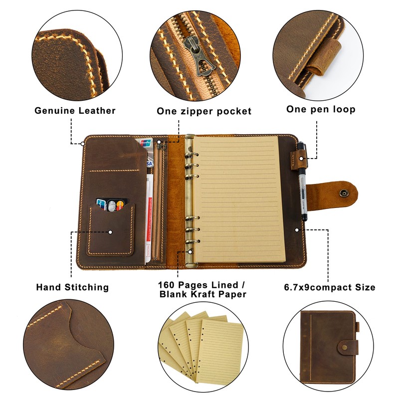 Turbosnail Leather A5 binder planner, Refillable leather journal, Leather notebook,