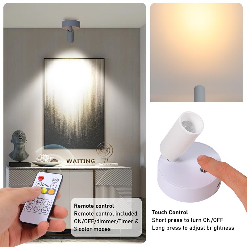 VIGMOJ LED Wireless Spotlights with Remote Up Lights Indoor Dimmable