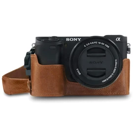 MegaGear MG1642 EVER READY BROWN GENUINE LEATHER CAMERA CASE COVER FOR SONY ALPHA A6100 A6400