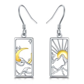 YFN Sun Moon Stars Earrings Sterling Silver Asymmetrical Mountain Ocean Dangle Drop Earrings Witchy Jewelry for Women Gifts for Mom Nature Lovers