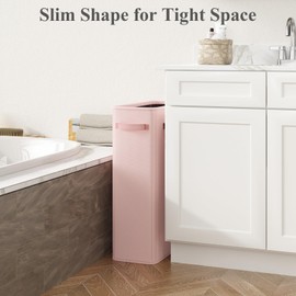 Optish 50L Pink Slim Laundry Hamper, Narrow Laundry Basket with Handles, Baby Girl Hamper for Nursery, Dorm, Bedroom, Living Room, Collapsible Laundry Basket