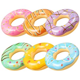 Poen 6 Pack Donut Pool Float 32.6 Inch Inflatable Donuts Swim Rings Tubes Floaties Assorted Doughnut Swimming Rings for Adult Women Men Beach Water Swimming Party Decorations