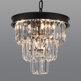 Weesalife Crystal Chandeliers for Dining Room Light Fixtures Over Table，4-Lights Modern Black Crystal Pendant Lighting Fixture，3 Tiers Small Chandeliers for Kitchen Island Bedroom Entryway D12 Inch