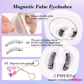 MOTIBACK Magnetic Eyelashes with Applicator, Reusable Magnetic Eyelashes Natural-Look, 1 Pair Reusable Magnetic-Lashes Easy to Wear and Remove (Style 1)