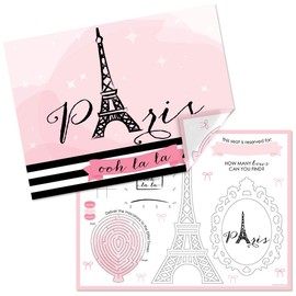 Big Dot of Happiness Paris, Ooh La La - Paper Paris Themed Birthday Party Coloring Sheets - Activity Placemats - Set of 16