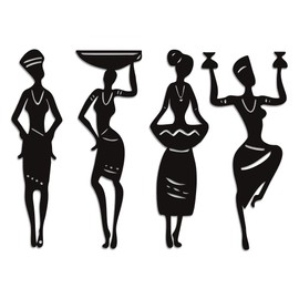 Xedatric 4-Piece African Art Wall Decor Set - Black Women Metal Wall Decor for Home, African American Wall Art for Living Room, Bedroom, Cafe - Durable Black Metal Wall Art