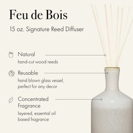 LAFCO New York Signature Reed Diffuser, Feu de Bois - 15 oz - Up to 9 Months Fragrance Life - Reusable, Hand Blown Glass Vessel - Natural Wood Reeds - Made in The USA