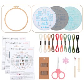 MAQUITA 3 Sets Embroidery kit for Beginners Adults，Learn 34 Different Stitches DIY Kits ，Includes Stamped Flower Pattern, Hoop, Color Threads,Tools,Easy to Follow Instruction & Video