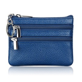 boshiho Coin Purse, Coin Case, 4 Pockets, Key Ring, Leather, Men's, Women's, Wallet, Ultra Lightweight, Large Capacity, BLUE