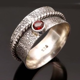 JEWELSTREZORO Granat Edelstein Spinnerring 925 Sterling Silber Spinner Männer & Frauen Meditationsring Alle Größen Handarbeit Jewerly TSR153A_71 (22.6)