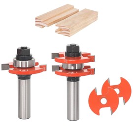 Sinoprotools Adjustable Tongue and Groove Router Bit Set 1/2" Shank,2 Teeth T Shape Jointing Router Bits,with 2Pcs Changeable Groove Cutter & 6Pcs Shims,Wood Milling Cutter