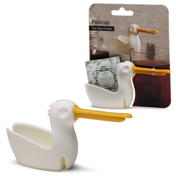 Peleg Design Pelicup: soporte para bolsa de té, divertido soporte para bolsa de té con forma de pelícano, soporte de silicona para bolsas de té, soporte para bolsas de té, soporte para bolsas de té, 2.3 x 4.3 x 1.2 pulgadas, bonitos accesorios de té para