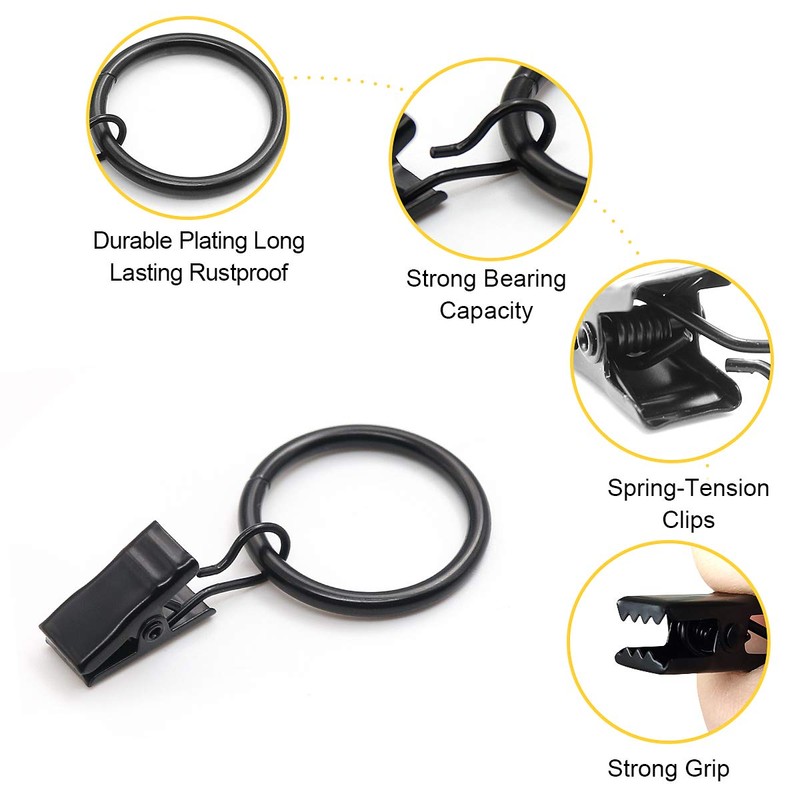 Coideal Black Curtain Rings Clips - 30 Pack 25mm Small