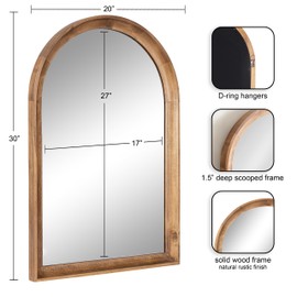 Kate and Laurel Hatherleigh Modern Transitional Arched Wooden Wall Mirror; 20 x 30; Rustic Brown; Decorative Wood Arch Mirror for Use in Bathroom; Entryway; or Bedroom