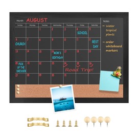 Umtiti Chalkboard Calendar & Cork Bulletin Board，13" x 17" Black Wood Frame，Magnetic Surface Chalkboard.Perfect for Office, Home School Message Board,Chalkboard+Cork-3343B-BK