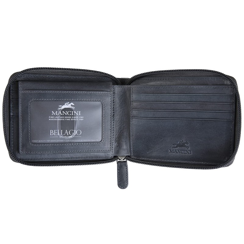 Mancini Bellagio Top Grain Leather RFID Secure Zippered Billfold with