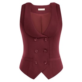 Belle Poque Women's Elegant U-Neck Suit Vest Vintage Double Breasted Steampunk Dress Waistcoat Dark Red M