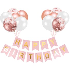 Luftballons Geburtstag Dekoration Set, Roségold Geburtstagsdeko Happy Birthday deko Banner Party Deko Geburtstag Set mit Roségold Luftballons Konfetti Ballons