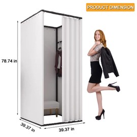 TEENKON Clothing Store Fitting Room, Portable Changing Room with Shading Curtain Used in Office, Mall, Boutique, Home, Movable Temporary Mobile Privacy Protection (White, 39x39x79 inches)