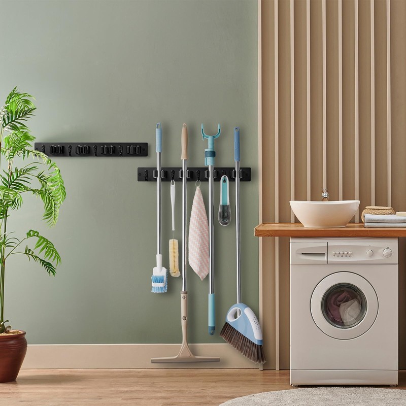 OUTNILI Mop and Broom Holder Wall Mount - Rustic Wood