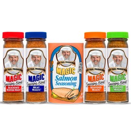 Chef Paul Magic Seasoning Blends Variety Pack | Blackened Fish & Meat Spices | seasonings & Spices for cooking | 2 Oz. Poultry, Blackened Redfish, Meat, Seafood | 7 Oz. Salmon Seasoning (Total 5 Pack)