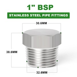 TAISHER 2 Pcs Stainless Steel Outer Hex Thread Socket Pipe Plug Fitting 1" BSP Male, for Water Oill Air Gas