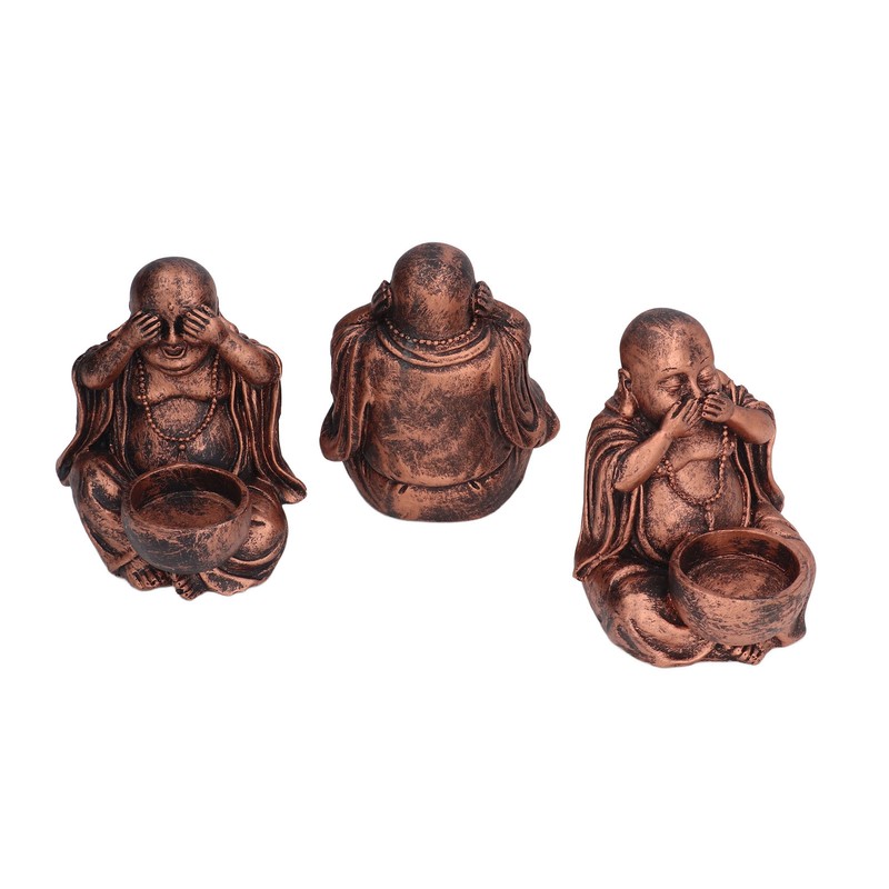 3PCS Buddha Statue Candle Holder Stand Resin Buddha Candlestick Ornament