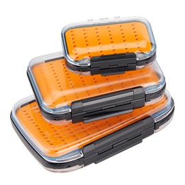 Gonex Fly Boxes for Fly Fishing Two-Sided Waterproof Lightweight Fly Fishing Box Easy Grip Transparent Lid Fly Fishing Lures Boxes Sizes A+B+C, Orange