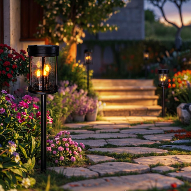 Outdoor Garden Solar Stake Lights Flickering Candle Lantern Lighting for
