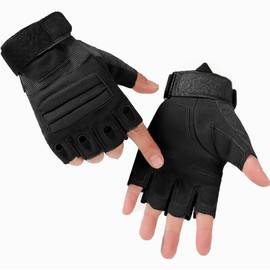 NuCamper Half Finger Tactical Gloves for Men,Touchscreen Fingerless Airsoft Gloves for Work Sports Motorcycle Cycling Hiking(Black,L)