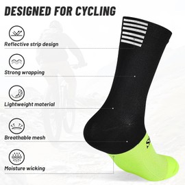 Steinfinit Reflective Cycling Socks Splicing Color,Mid Calf Breathable Cushioning Sock for Men and Women,Bike Sport(One Size)