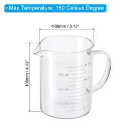 PATIKIL 350ml Glass Measuring Cup, 3.3 Borosilicate Glass Graduated White Printed Scale Liquid Measure Cups Beaker with V-Shaped Spout for Kitchen