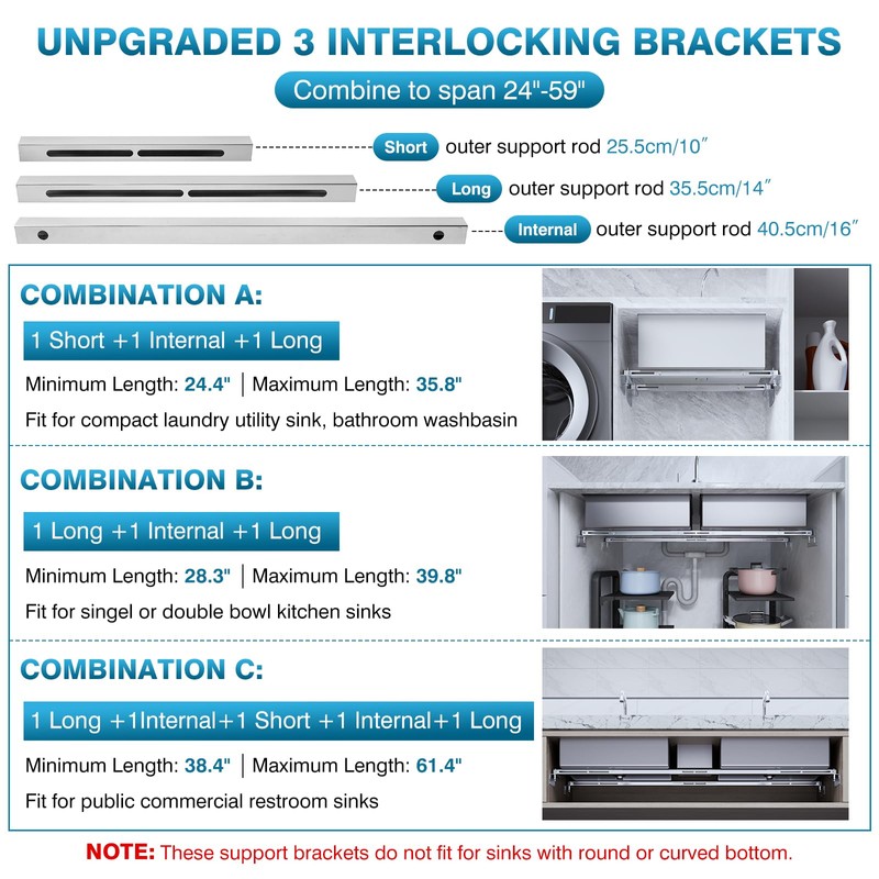 IRONWALLS 2-Pack Adjustable Undermount Sink Brackets, 24.4" to 59" Stainless