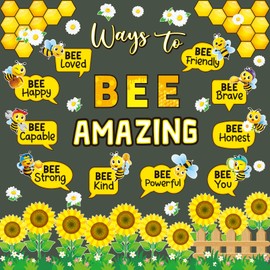 60 Pieces Bee Healthy Bulletin Board Decorations - Bee Hive Themed Cutout Classroom Bulletin Board Decor Sunflower Cutouts for Classroom Wall Bulletin Board Library Decorations Kids Room Decorations
