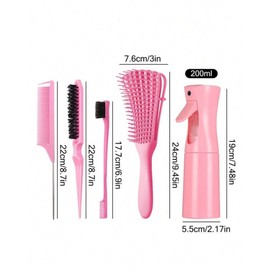 Kit para estilizar cabello rizado y ondulado, color rosa, con cepillo peines, atomizador pulverizador de agua y accesorios. Kit para método curly