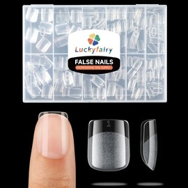 Luckyfairy Extra Short Square Fake Nails, Soft Gel Pre-Shaped Acrylic XS Short Square Nail Tips, Half Matte Full Cover Clear Press on Flase Nail Tips for Nail Extension Home DIY 240pcs/12 Sizes