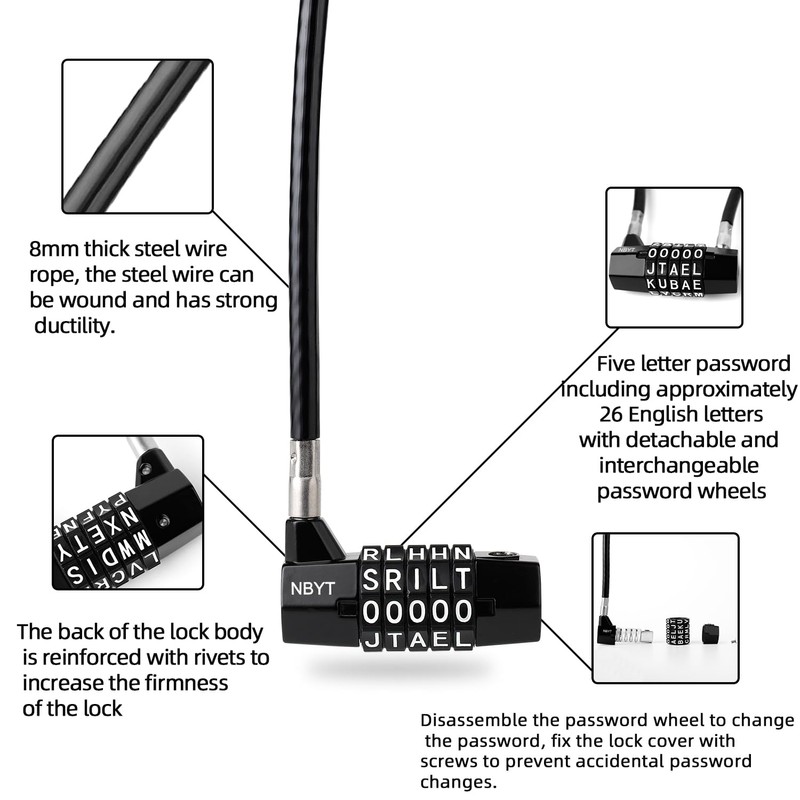 NBYT 5-Word Resettable Combination Lock, Letter Lock- Home Security Padlock