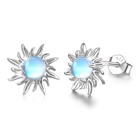 Opal Sun Earrings 925 Sterling Silver Sun Stud Earrings Hypoallergenic Sun Earrings Gold-Plated / Silver Sun Earrings Gifts for Women Girls Children, Sterling Silver