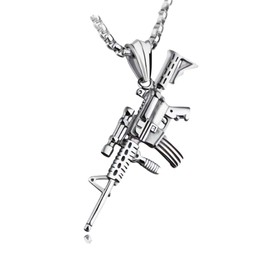 tenghong2021 Hip Pop Stainless Gun Necklace AK47 Military Style Punk Cool Pendant Rifle Jewelry for Men Women- Silver