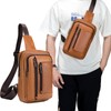 LOONGYOON Men's Leather Shoulder Bag Retro Casual Vertical Bag Business