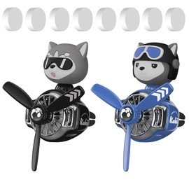 2Pcs Car Air Fresheners, Cute Bear Pilot Automotive Air Outlet Creative Car Perfume Diffuser, Automotive Accessories Air Vent Decoration with 8 Fragrant Tablets (Black 3+Blue 2, M)