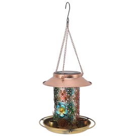 Solar Bird Feeder for Outdoors Hanging Exquisite Hollow Pattern Waterproof Retro Outside Wild Bird Feeders for Bird Lovers