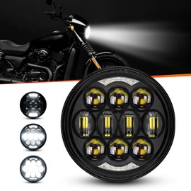 DOT Approved 80W 5-3/4" 5.75" Round LED Projection Headlight Compatible with Dyna Street Bob Super Wide Glide Low Rider Night Rod Train Softail Deuce Custom Sportster Iron 883,Black